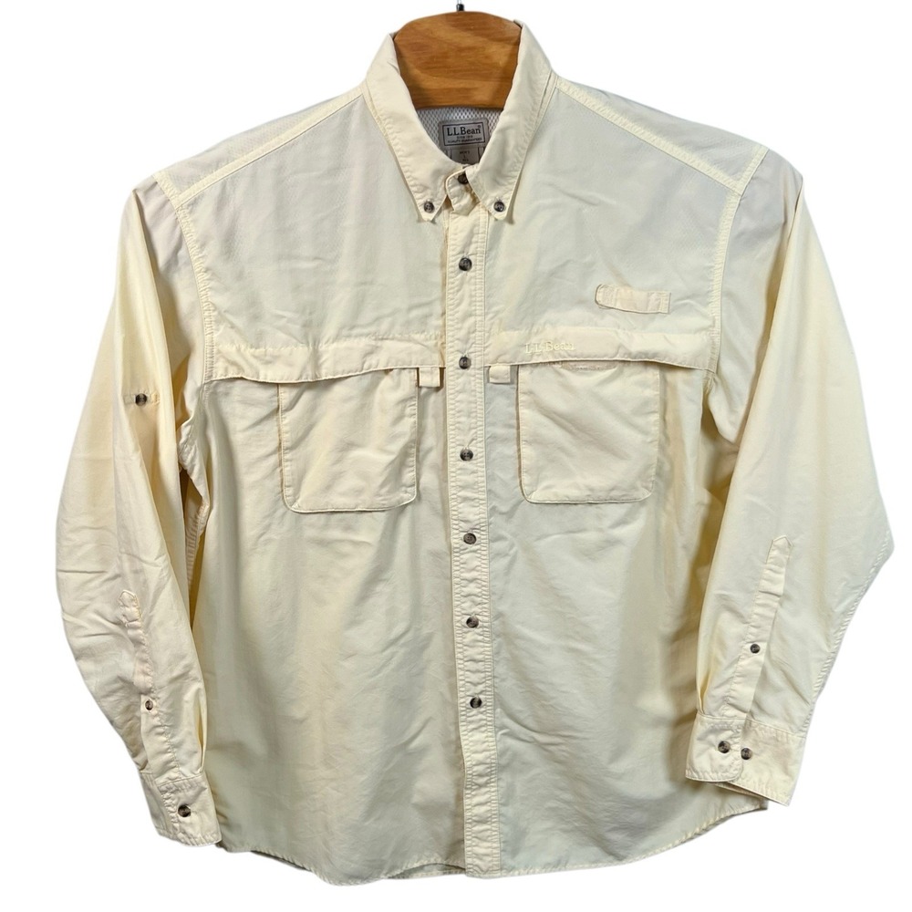L.L. Bean Mens L Yellow Long Roll Tab Sleeve Vented Button Down Outdoor Shirt - Picture 2 of 5